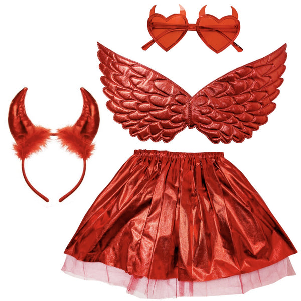 4 PC DEVIL SET , HEADBAND, GLASSES, TUTU,, WINGS